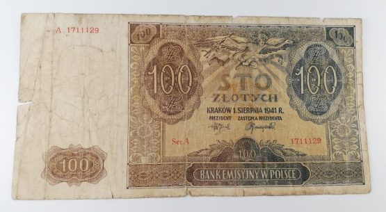 Stary Banknot kolekcjonerski Polska 100 zł 1941