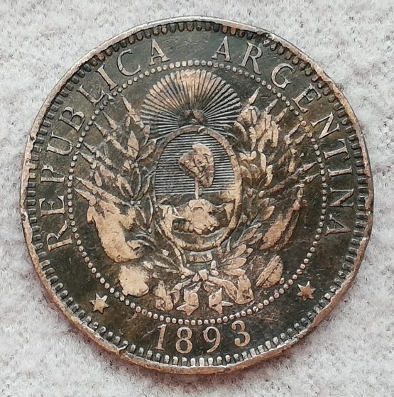 Stara moneta kolekcjonerska 2 centavos 1893 Argentyna - obrazek 2