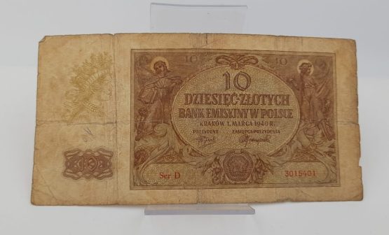 Stary Banknot kolekcjonerski Polska 10 zł 1940 - obrazek 2