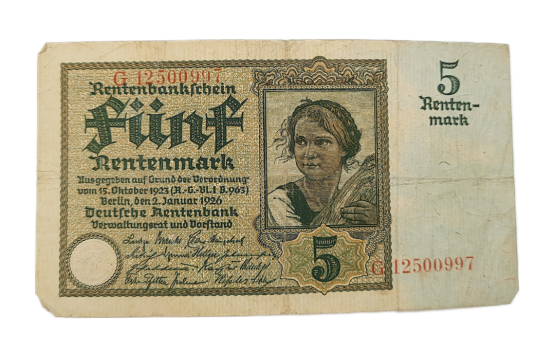 Stary Banknot kolekcjonerski Niemcy 5 marek 1926
