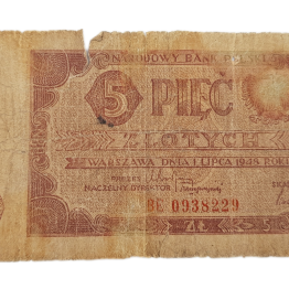 Stary Banknot kolekcjonerski Polska 5 zł 1948