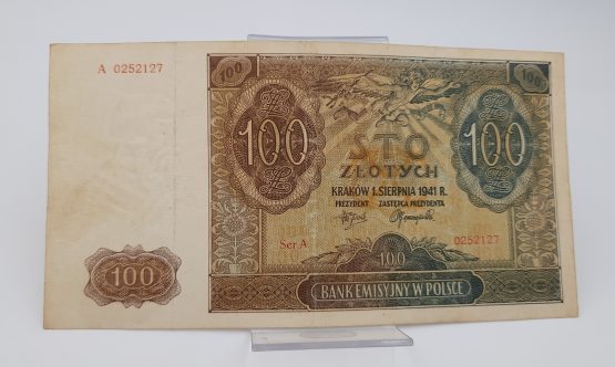 Stary Banknot kolekcjonerski Polska 100 zł 1941 - obrazek 2