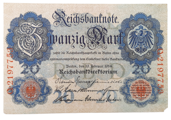 Stary Banknot kolekcjonerski Niemcy 20 marek 1914
