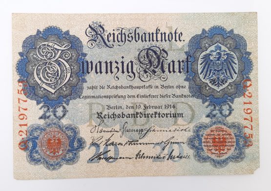 Stary Banknot kolekcjonerski Niemcy 20 marek 1914 - obrazek 2