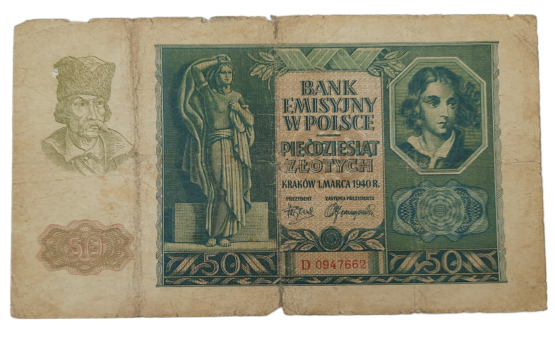 Stary Banknot kolekcjonerski Polska 50 zł 1940
