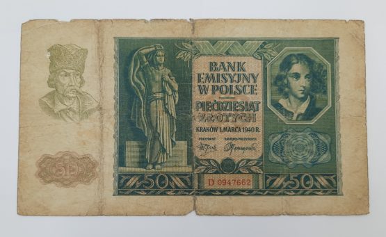 Stary Banknot kolekcjonerski Polska 50 zł 1940 - obrazek 2