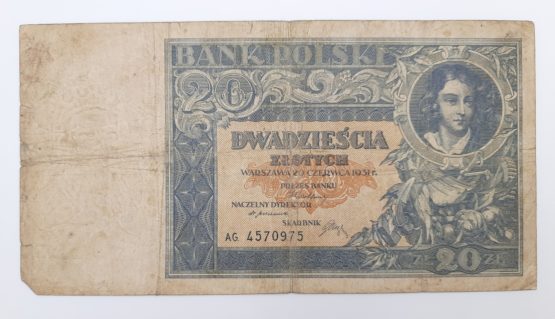 Stary Banknot kolekcjonerski Polska 20 zł 1931 - obrazek 2