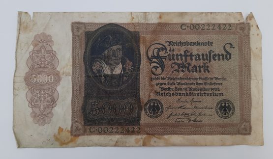 Stary Banknot kolekcjonerski Niemcy 5000 marek 1922 - obrazek 2