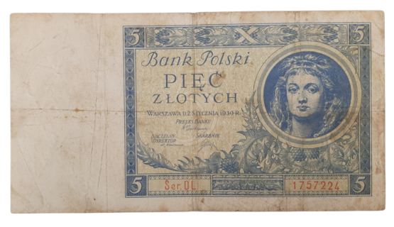 Stary Banknot kolekcjonerski Polska 5 zł 1930