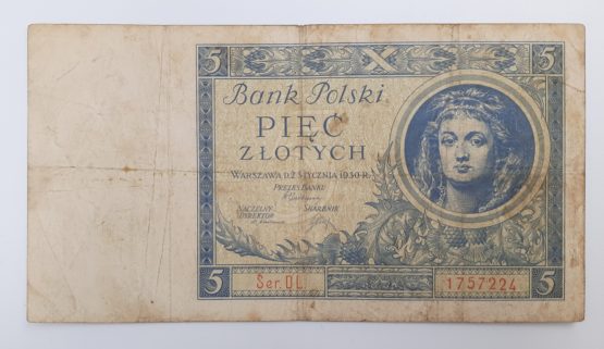 Stary Banknot kolekcjonerski Polska 5 zł 1930 - obrazek 2