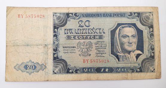 Stary Banknot kolekcjonerski Polska 20 zł 1948 - obrazek 2