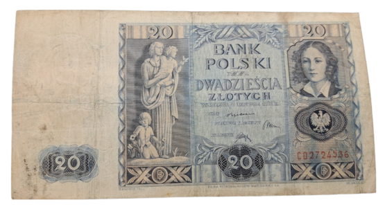 Stary Banknot kolekcjonerski Polska 20 zł 1936