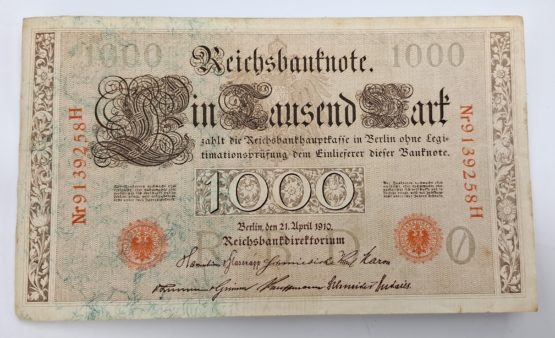 Stary Banknot Niemcy 1000 marek 1910 - obrazek 2