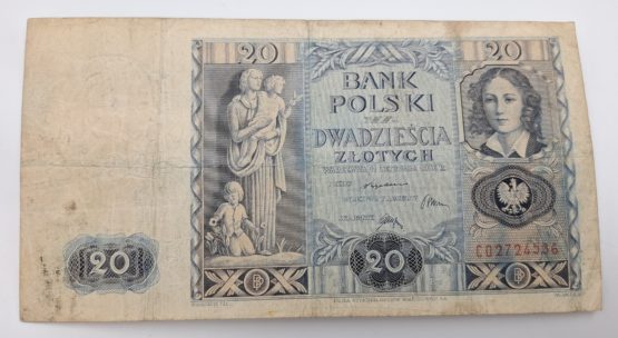 Stary Banknot kolekcjonerski Polska 20 zł 1936 - obrazek 2