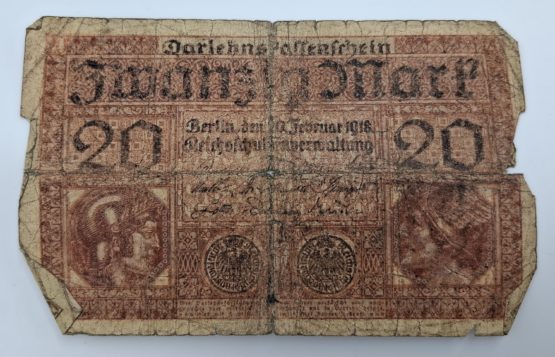 Stary Banknot kolekcjonerski Niemcy 20 marek 1918 - obrazek 2