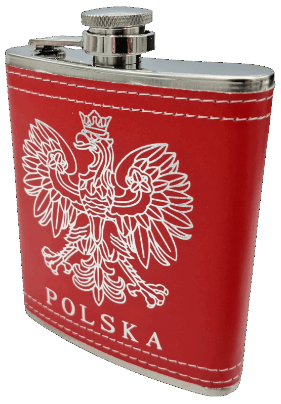 Piersiówka metalowa skórzana Polska Orzełek godło na prezent upominek