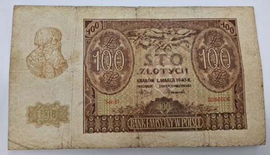 Stary Banknot kolekcjonerski Polska 100 zł 1940 - obrazek 2