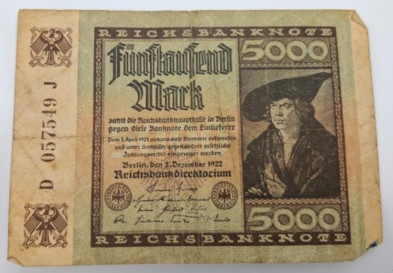 Stary Banknot kolekcjonerski Niemcy 5000 marek 1922 - obrazek 2