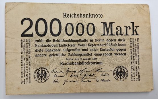 Stary Banknot kolekcjonerski Niemcy 200000 marek 1923 - obrazek 2