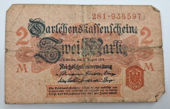 Stary Banknot kolekcjonerski Niemcy 2 marki 1914 - obrazek 2