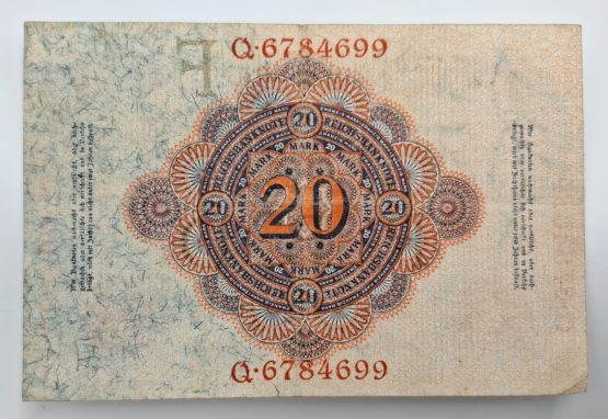 Stary Banknot kolekcjonerski Niemcy 20 marek 1914 - obrazek 3