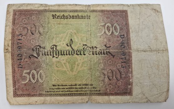 Stary Banknot kolekcjonerski Niemcy 500 marek 1922 - obrazek 3